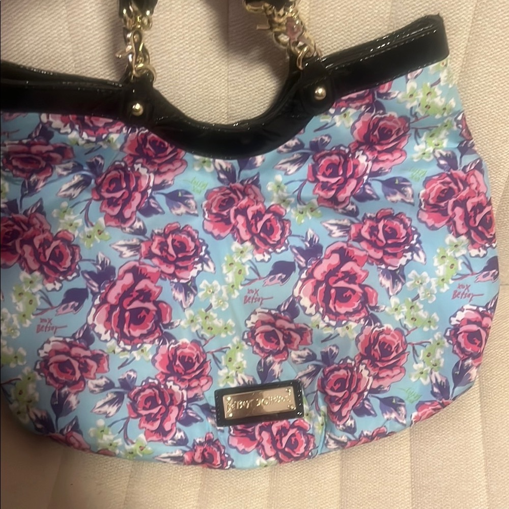 Betsey Johnson Blue and Pink Floral Shoulder Bag